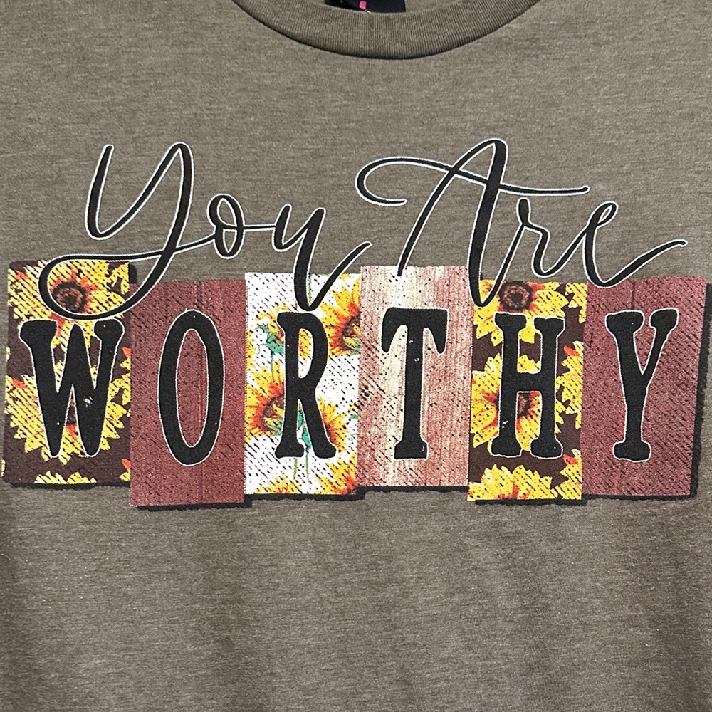 Olive Graphic Tee - You Are Worthy - Picture 2 of 5